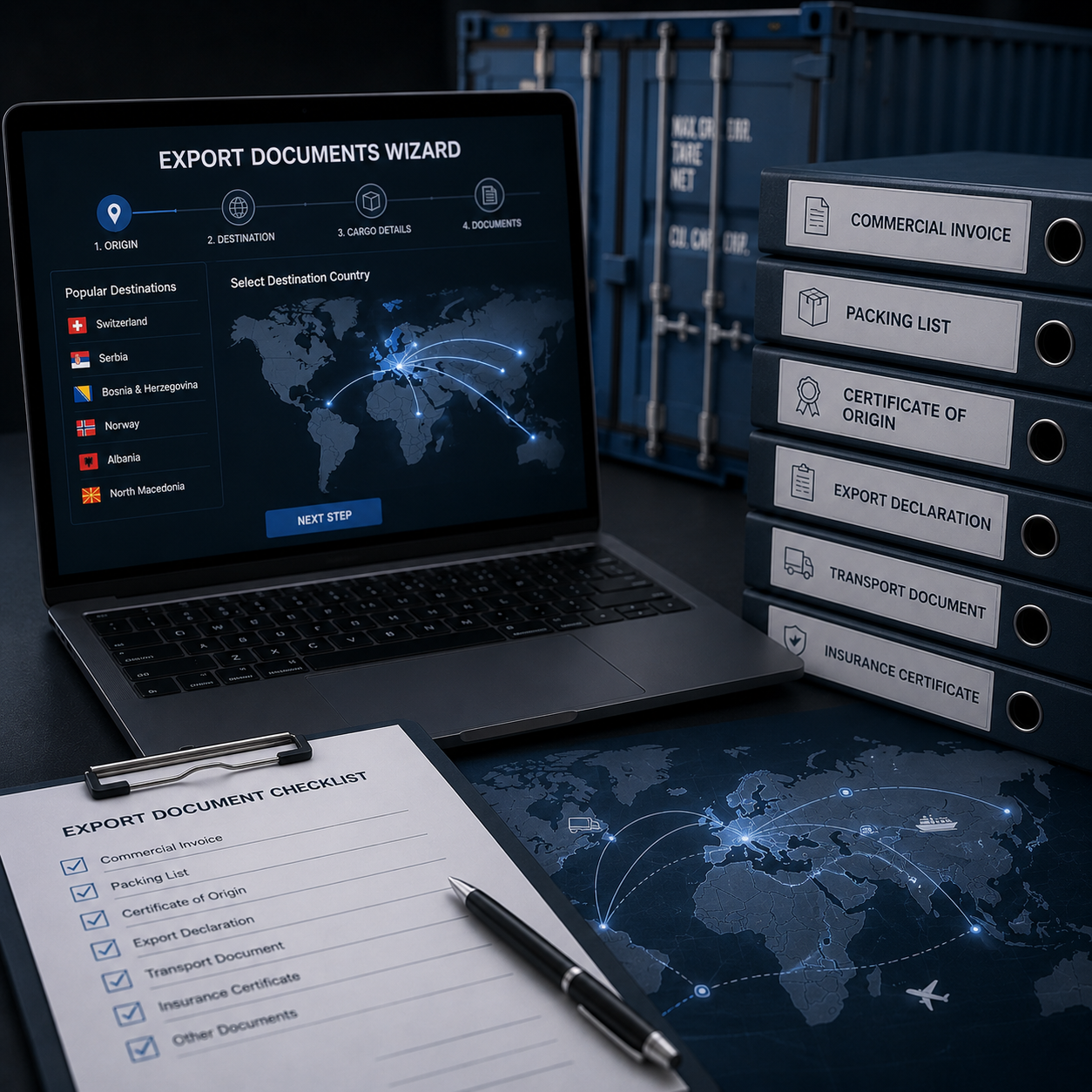 Export documents wizard for customs and international shipping