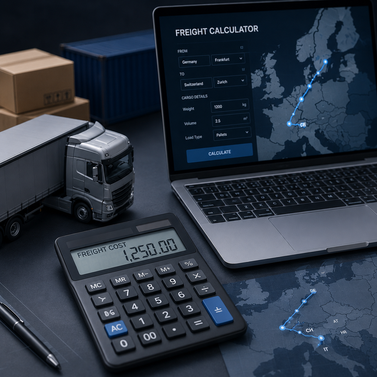 Road freight calculator for EU and non-EU transport cost estimation